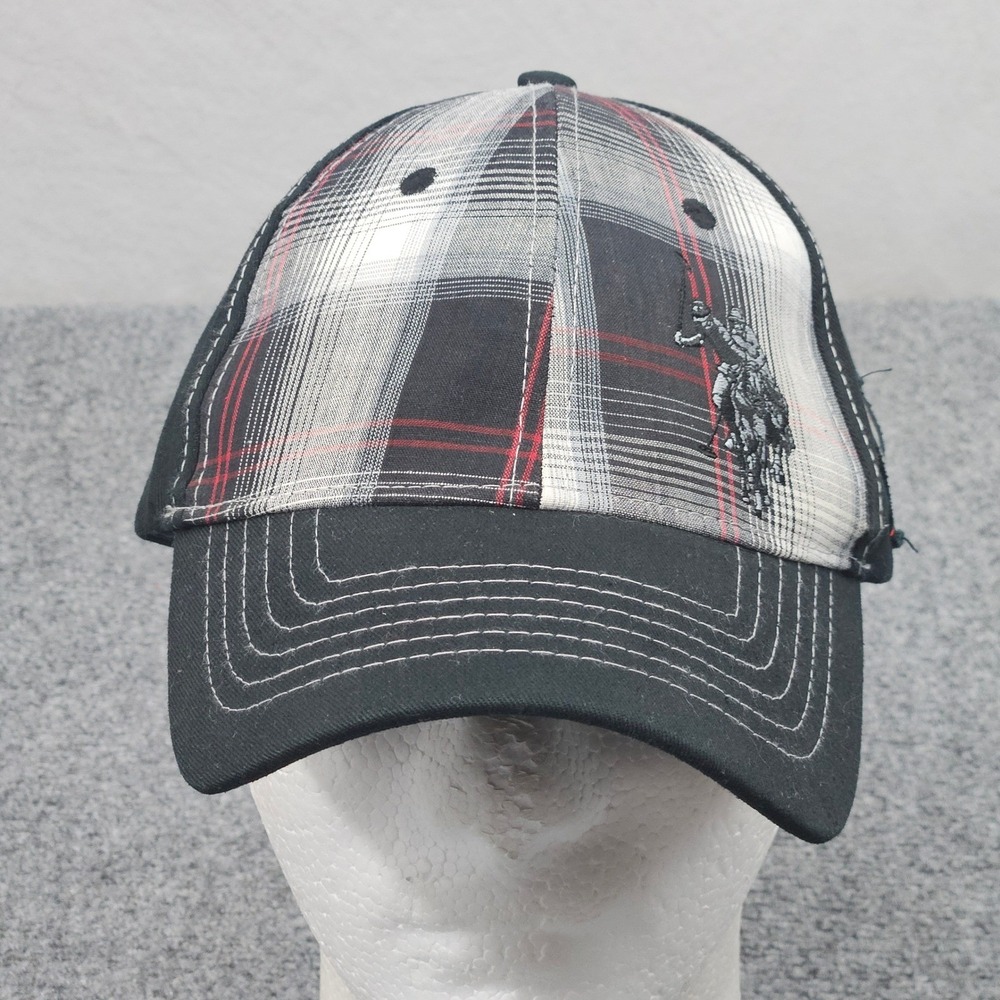 US Polo Association Hat Black Red Plaid Embroidered Americana Old Money Heritage